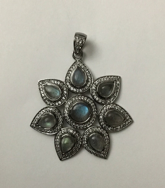 Pave white topaz labrorite sterling silver charm