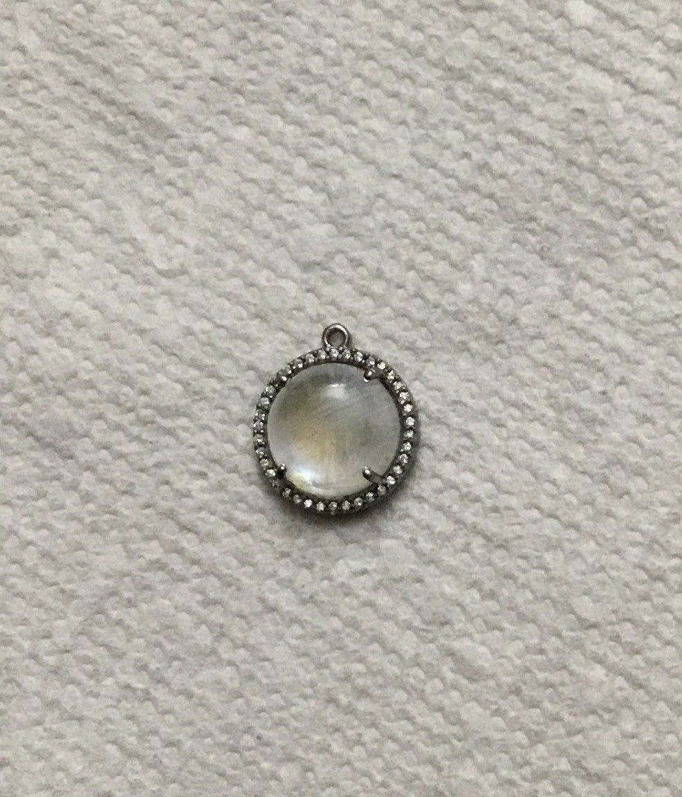 Pave white topaz moonstone sterling silver charm