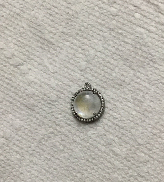 Pave white topaz moonstone sterling silver charm