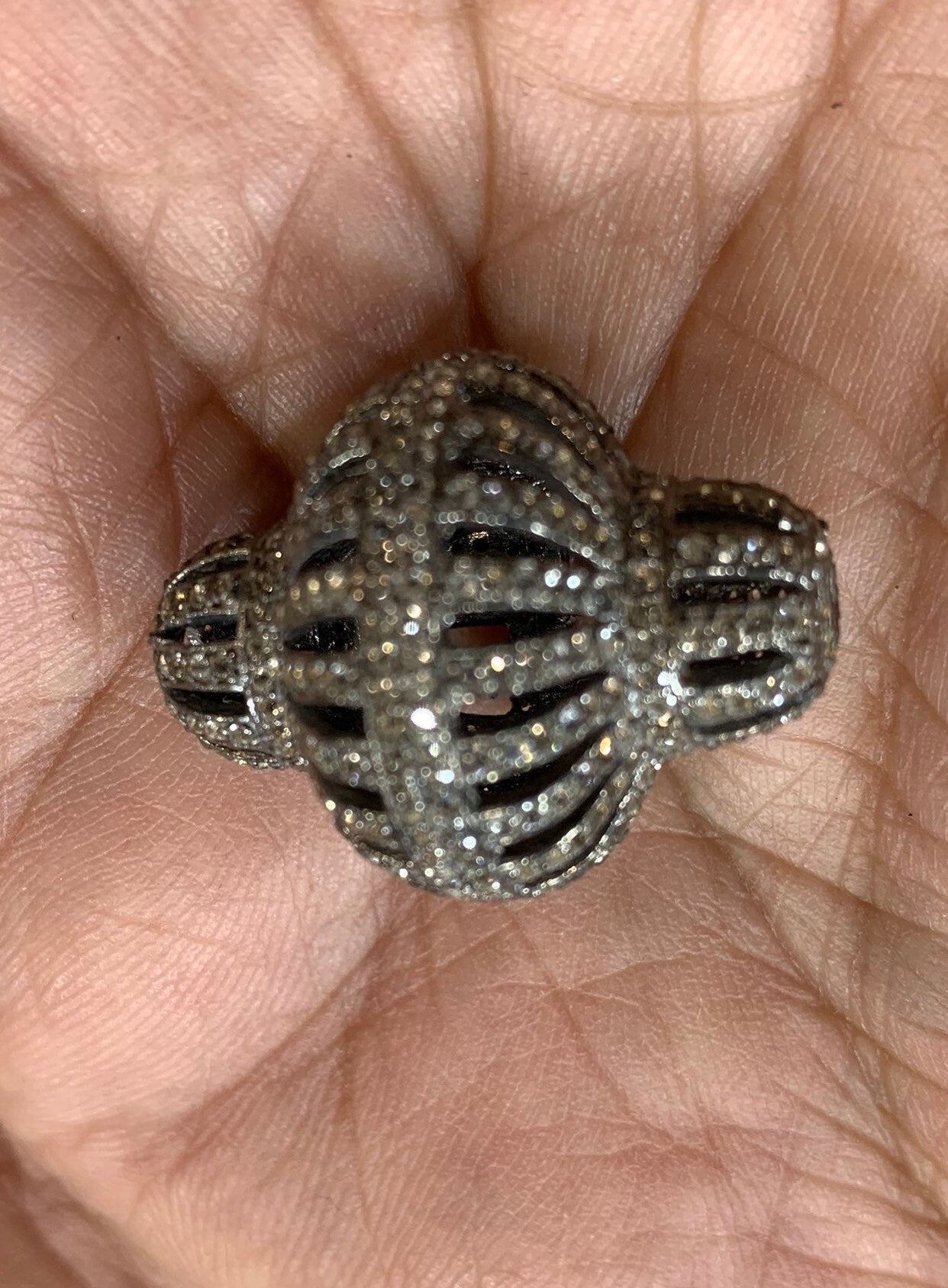 Pave white topaz sterling silver beads