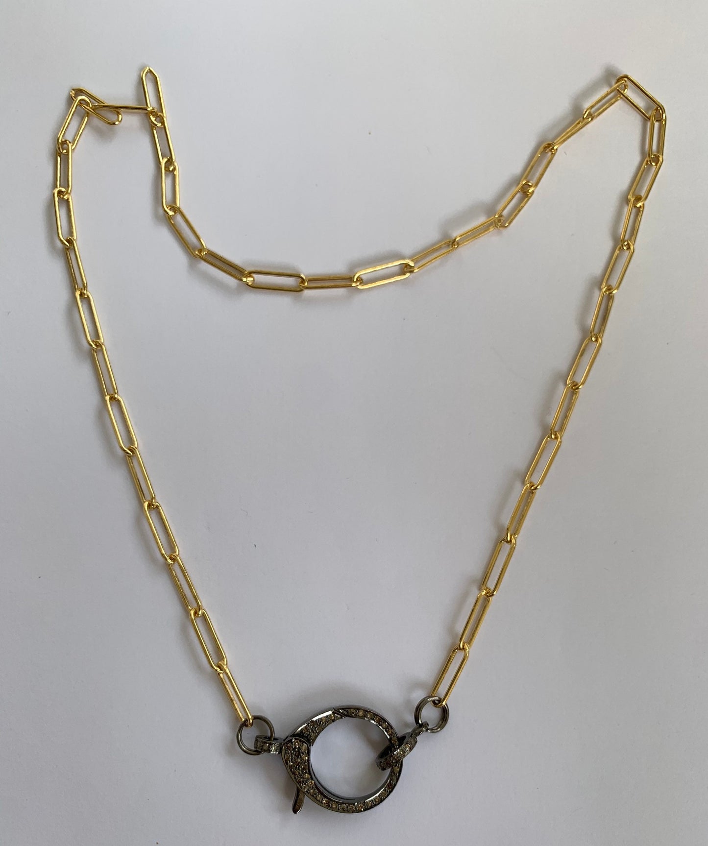 Tourmaline diamond Gold filled paper clip chain necklace