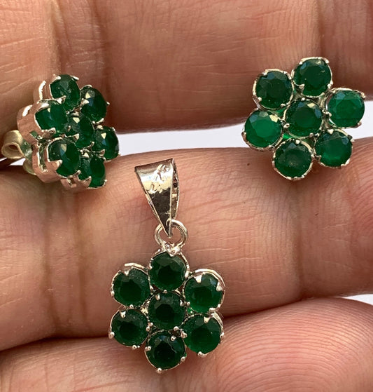 Green onyx sterling silver set