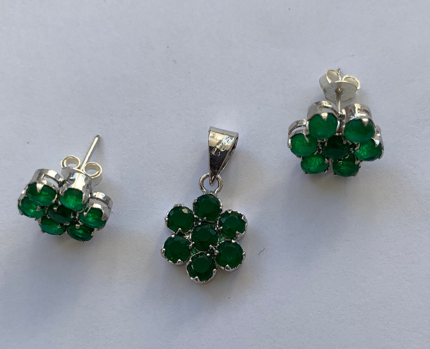 Green onyx sterling silver set