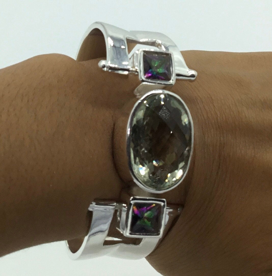 Green amethyst bracelet, 925 sterling bracelet, Mystic topaz bracelet,gemstone bracelet, silver bracelet, sterling bracelet, bracelet