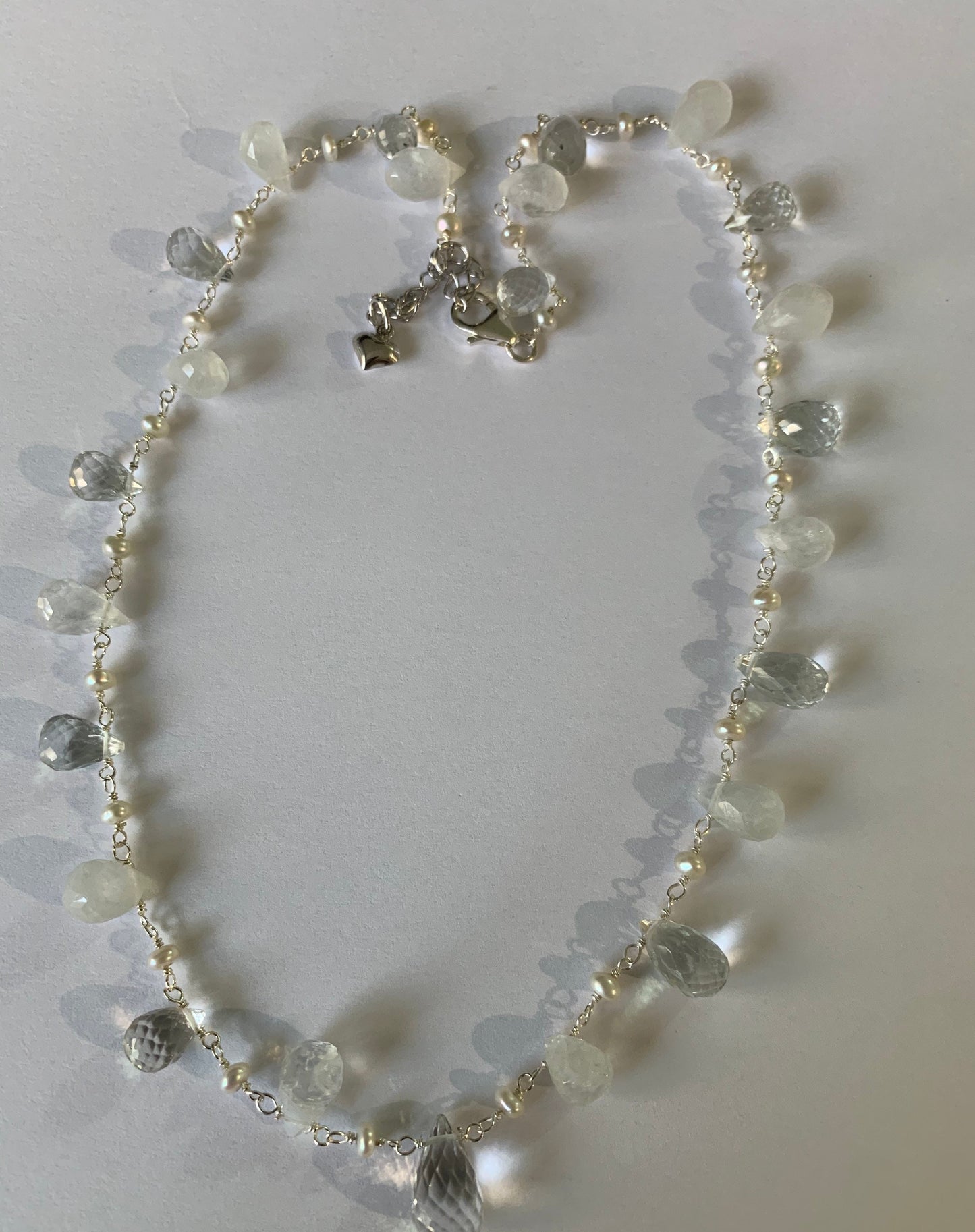 Moonstone white topaz drop and sterling silver chain necklace