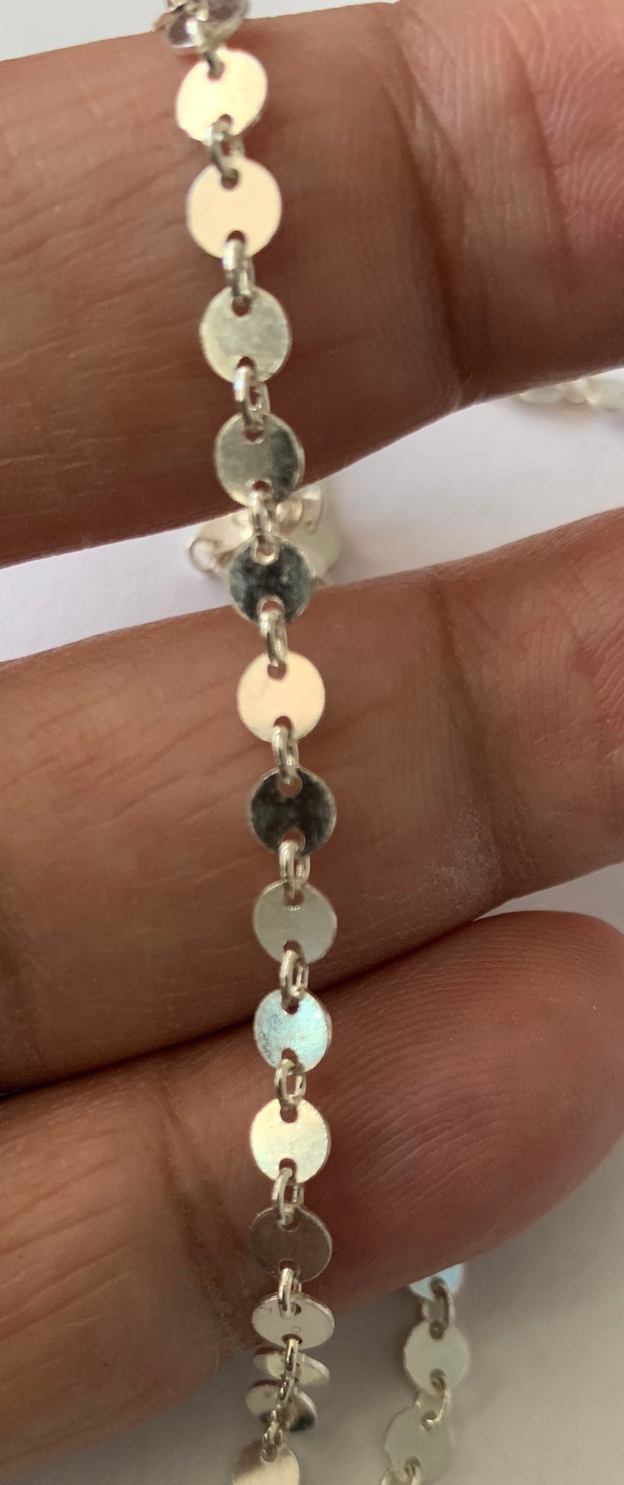 Round disc sterling silver chain