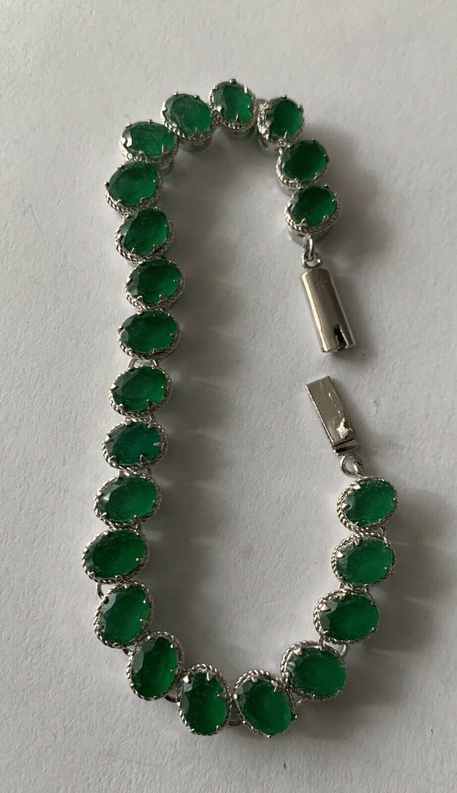 925 Sterling Silver Green Onyx Tennis Bracelet 7 1/4”
