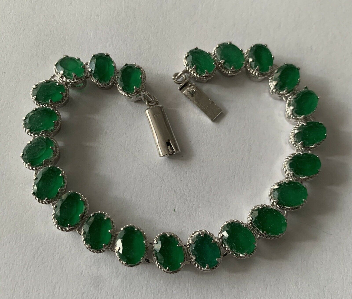 925 Sterling Silver Green Onyx Tennis Bracelet 7 1/4”