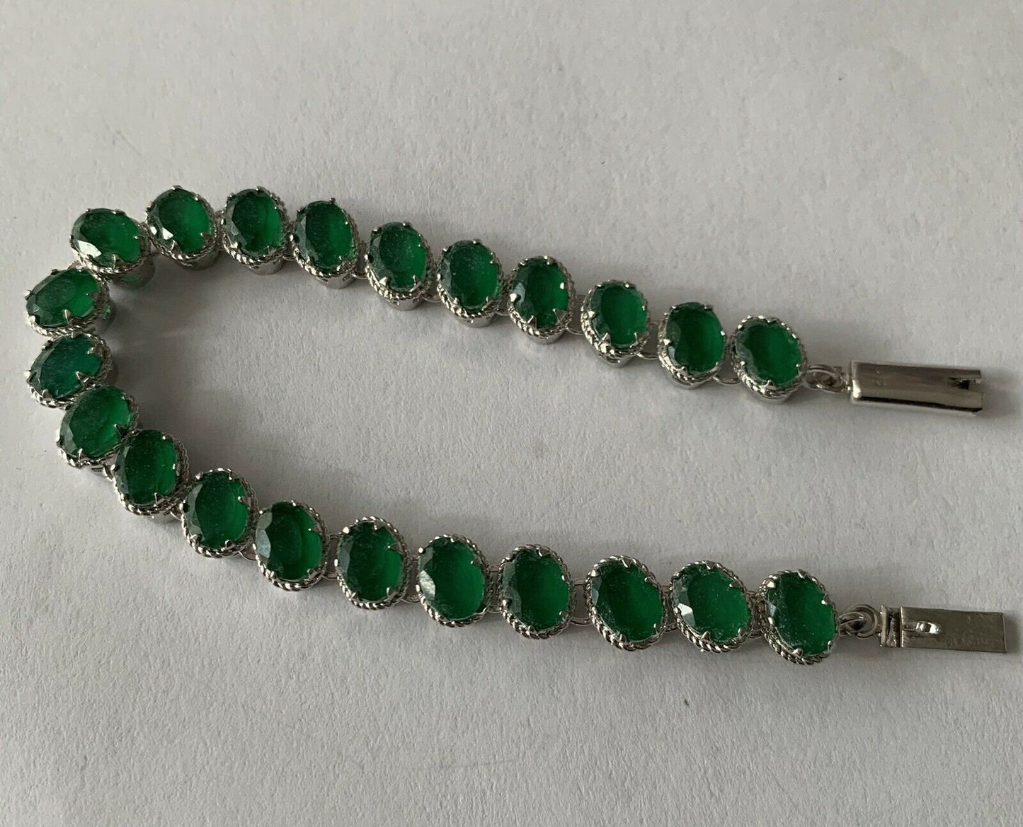 925 Sterling Silver Green Onyx Tennis Bracelet 7 1/4”