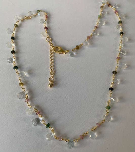 Moonstone white topaz drops tourmaline beads vermeil necklace