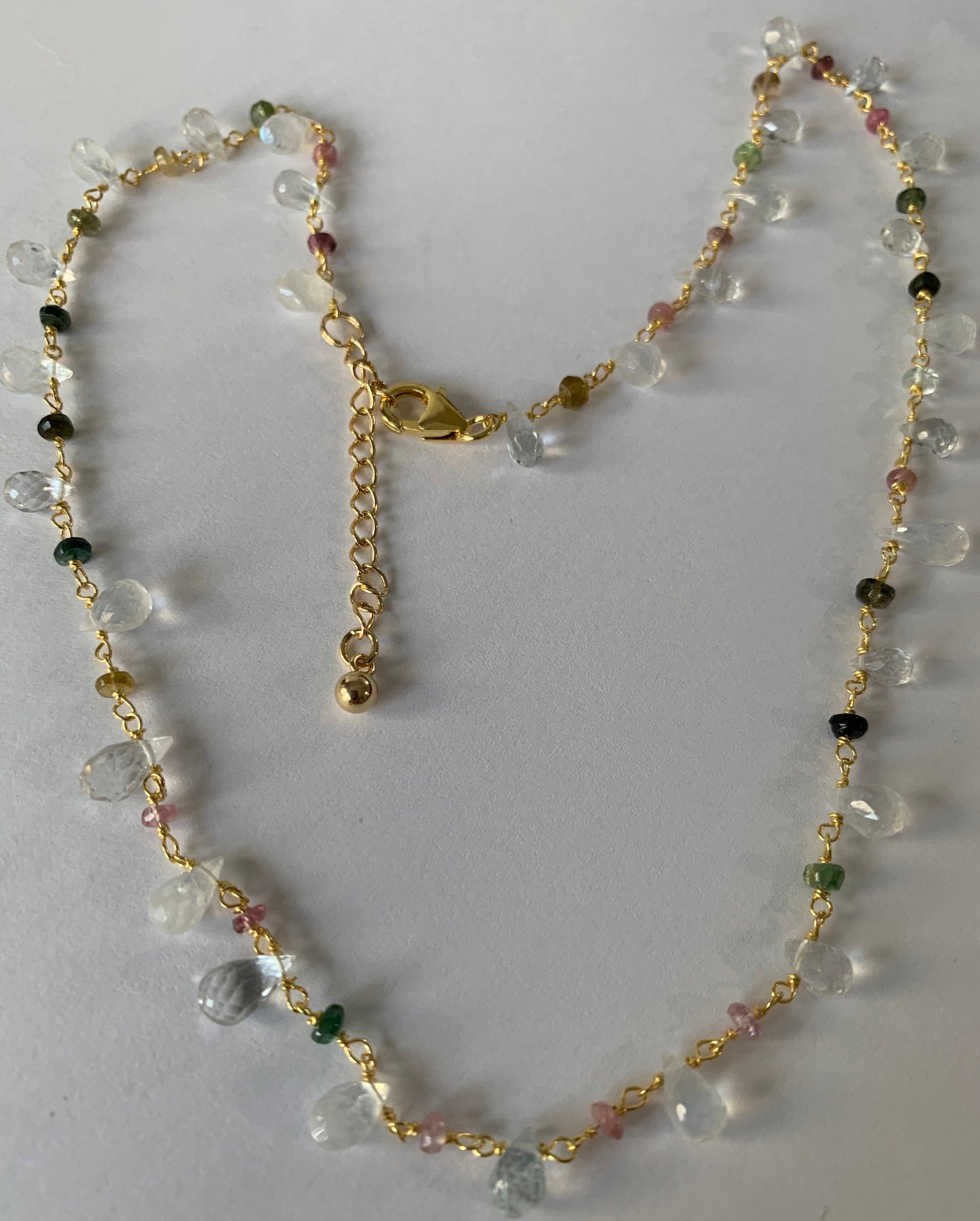 Moonstone white topaz drops tourmaline beads vermeil necklace