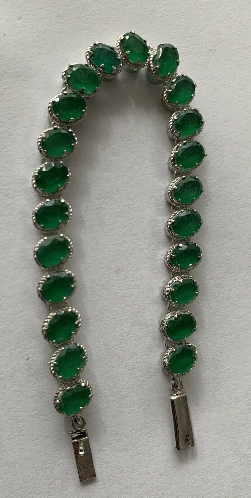 925 Sterling Silver Green Onyx Tennis Bracelet 7 1/4”