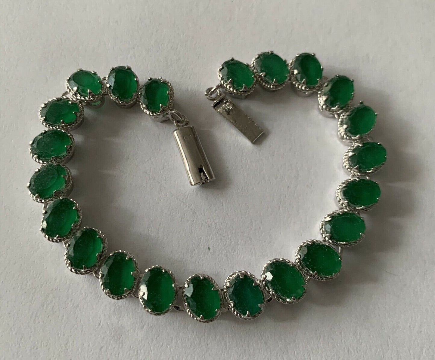 925 Sterling Silver Green Onyx Tennis Bracelet 7 1/4”