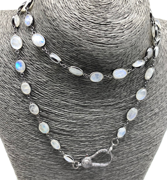 Moonstone Bezal sterling silver diamond clasp necklace
