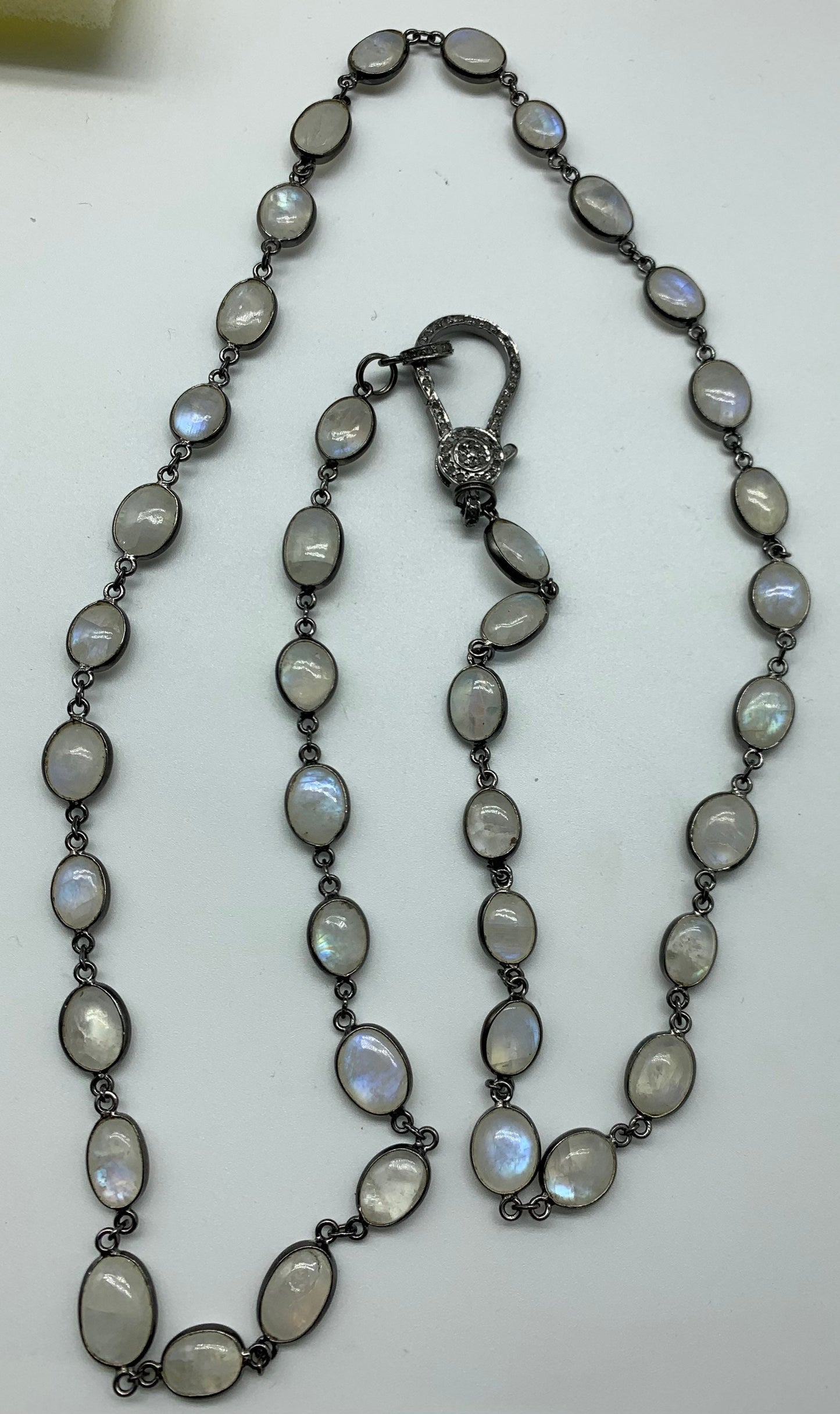 Moonstone Bezal sterling silver diamond clasp necklace