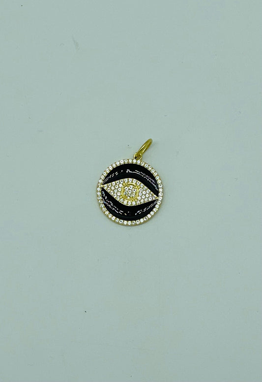 Pave white topaz enamel sterling silver charm