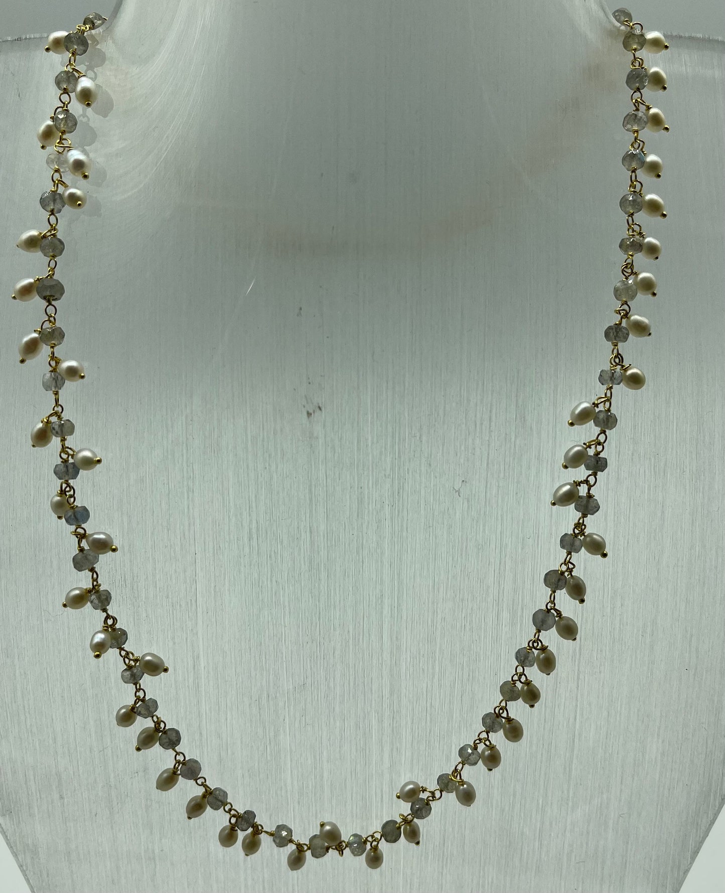 Labrorite and pearl beads vermeil necklace