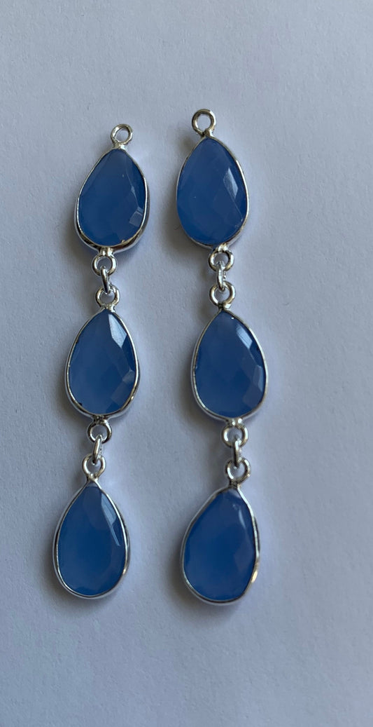 Blue chalcedony Sterling  silver  bezal earring  component