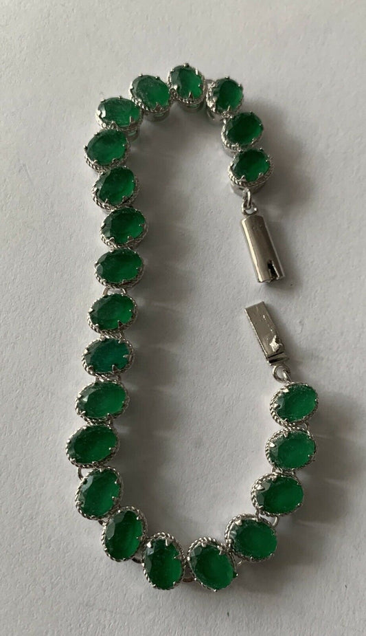 925 Sterling Silver Green Onyx Tennis Bracelet 7 1/4”