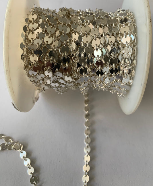 Round disc sterling silver chain