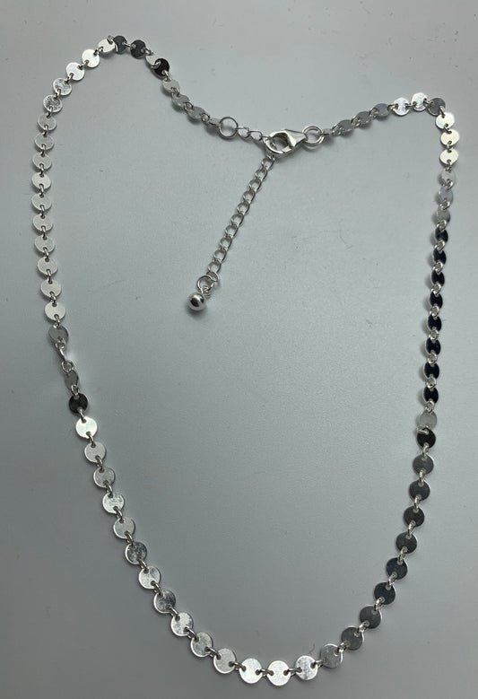 Round disc sterling silver chain necklace