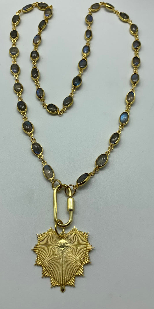 CARABINER CLASP LABRORITE Bezal vermeil charm necklace
