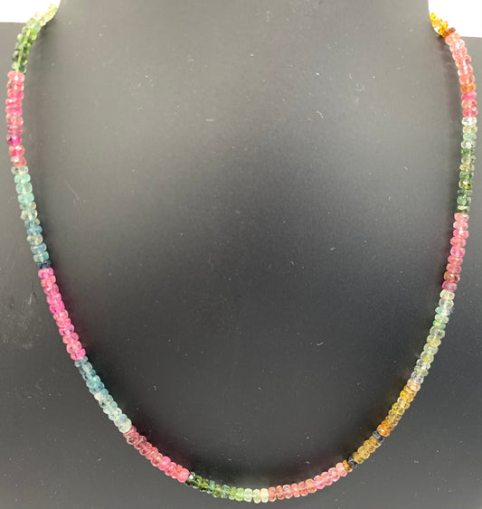 Watermelon tourmaline beaded necklace